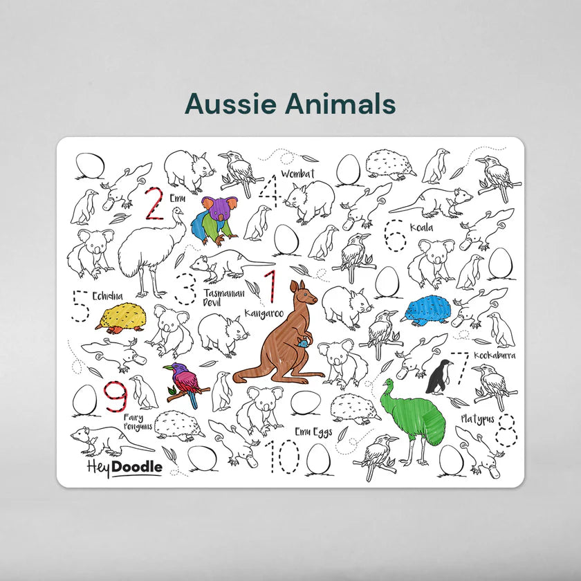 Hey Doodle Reusable Colouring Mat - Aussie Animals