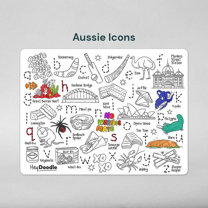 Hey Doodle Reusable Colouring Mat - Aussie Icons