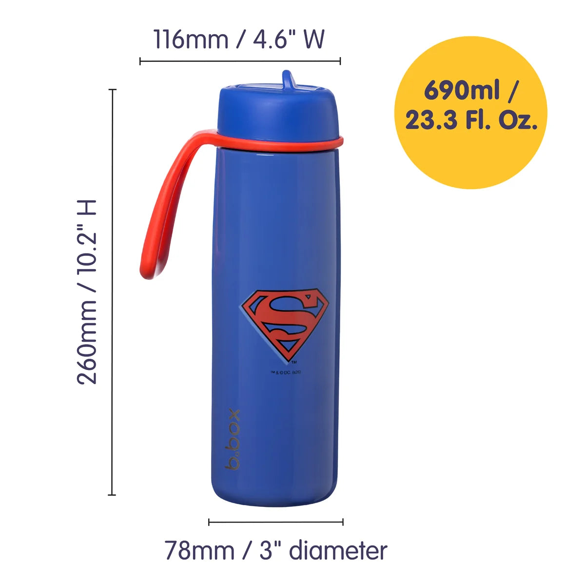 b.box Insulated Flip Top Bottle 690ml - Superman