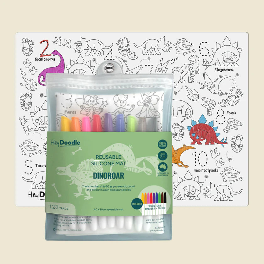 Hey Doodle Reusable Colouring Mat - DinoRoar