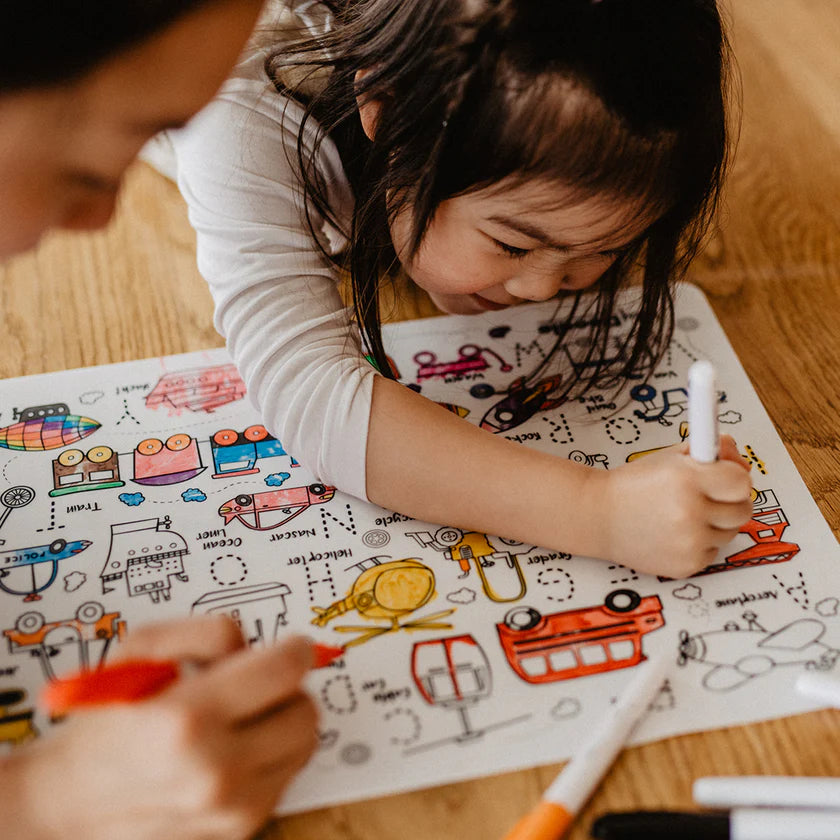 Hey Doodle Reusable Colouring Mat - Toot Toot Honk