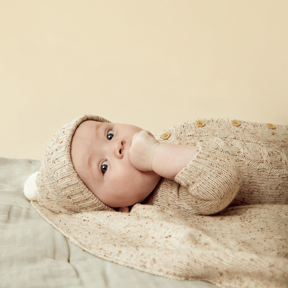 Wilson + Frenchy Knitted Cable Growsuit - Almond Fleck