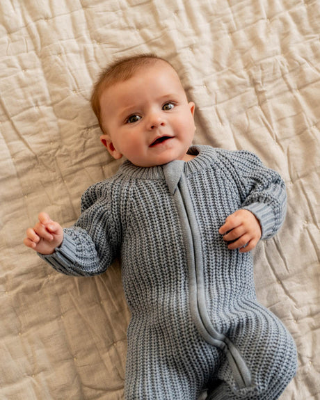 Minihaha Blue Knitted Zip Romper