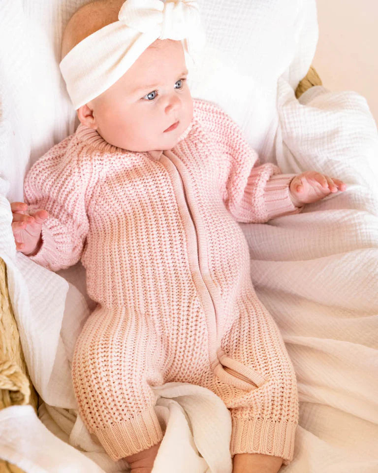 Minihaha Pale Pink Knitted Zip Romper