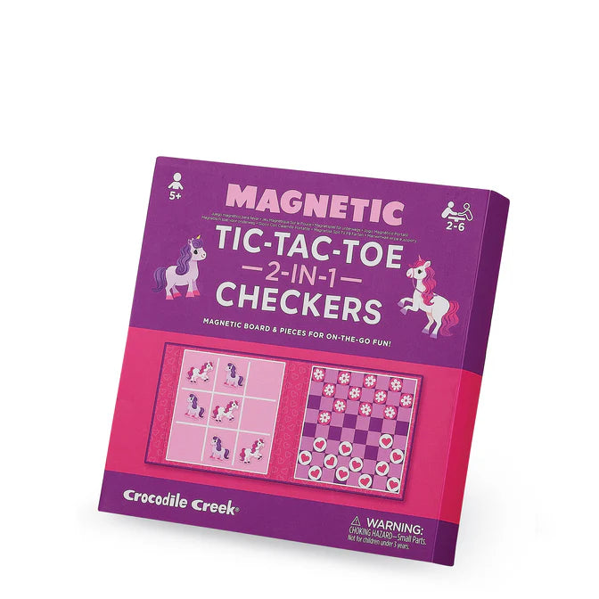 Crocodile Creek Magnetic Game - Tic Tac Toe + Checkers - Unicorn