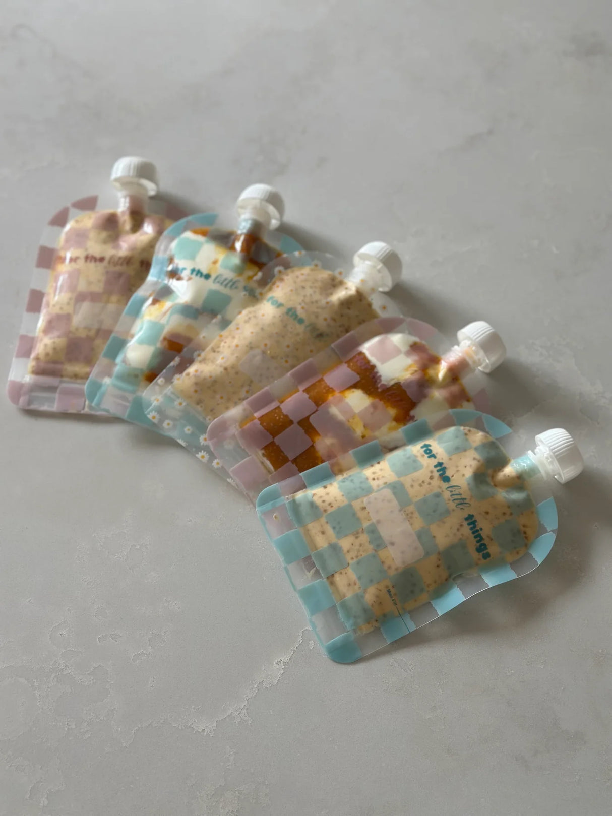 Sinchies Reusable Food Pouches 150ml - 5 Pack - Checkmate Blush