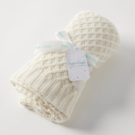 Jiggle + Giggle Basket Weave Knit Blanket - Cream