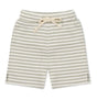 Children's narrow stripe green and white marley shorts with a drawstring waist.