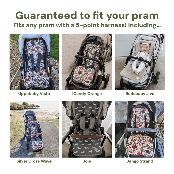 OiOi Reversible Pram Liner - Green Squiggle/Faux Fur