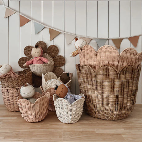 Olliella Rattan Tulip Basket Seashell Pink