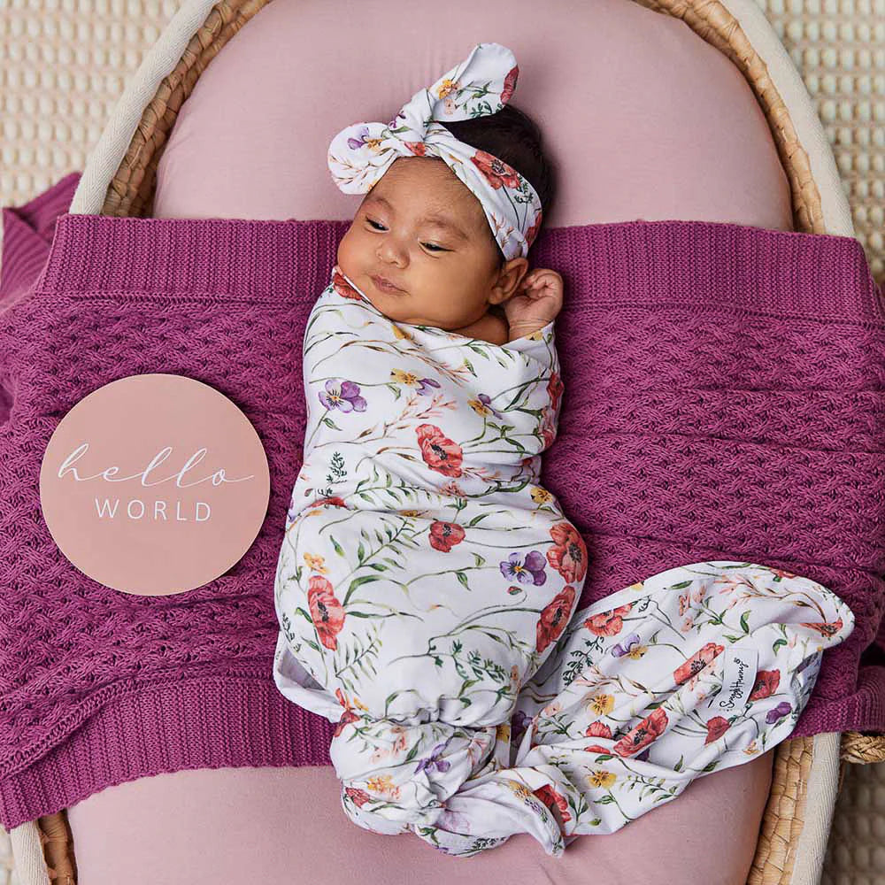 Snuggle Hunny Jersey Wrap & Headband - Meadow