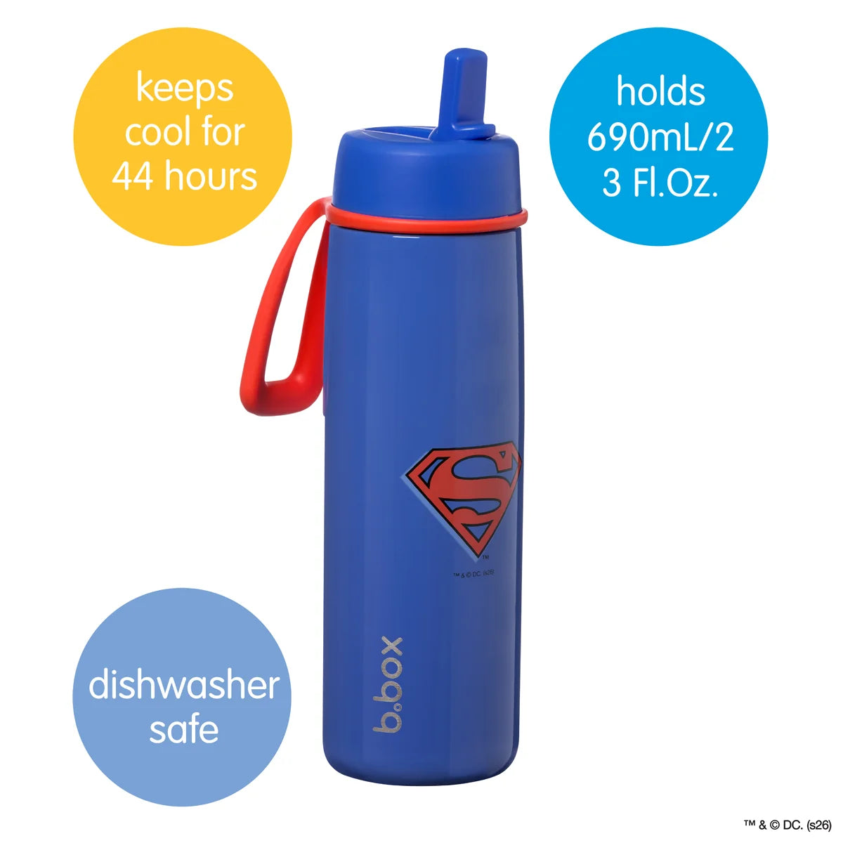 b.box Insulated Flip Top Bottle 690ml - Superman