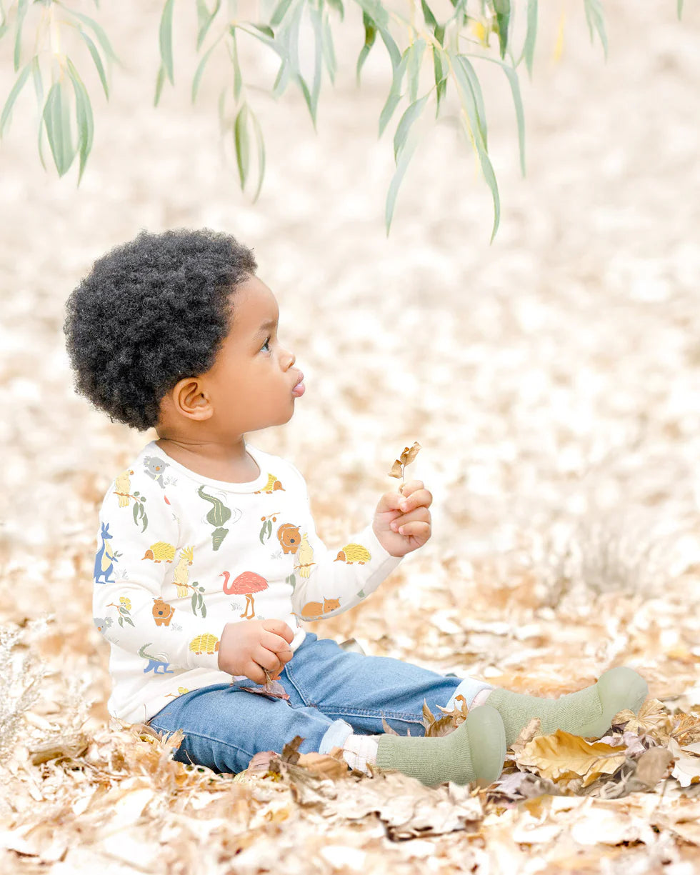 Toshi Organic Hybrid Walking Socks Dreamtime Footsteps - Matcha