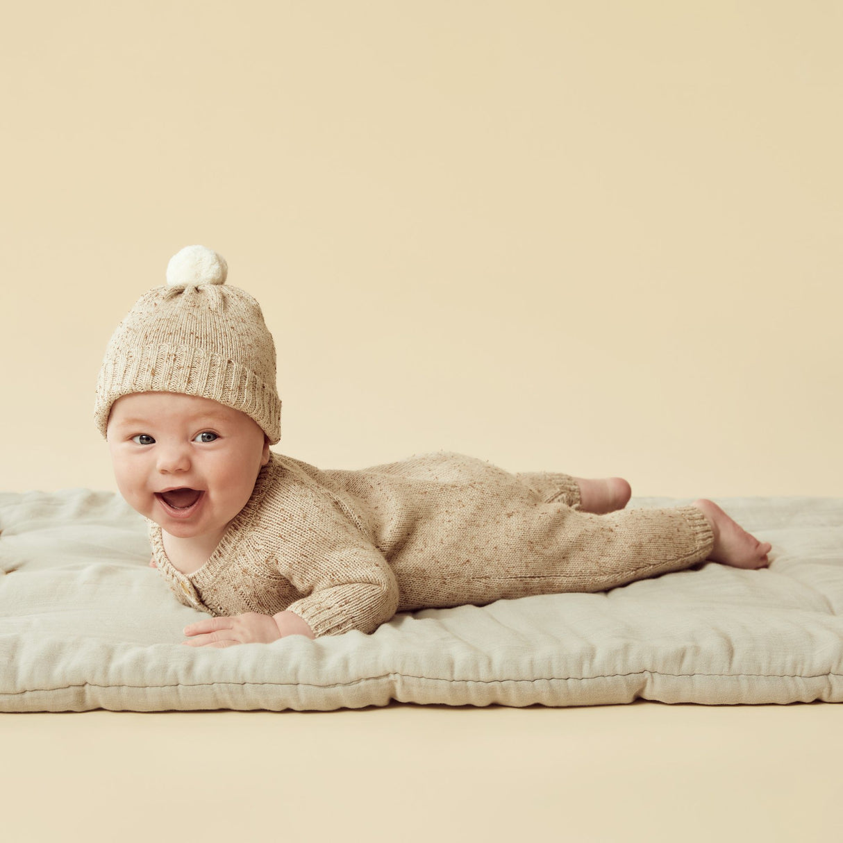 Wilson + Frenchy Knitted Cable Growsuit - Almond Fleck