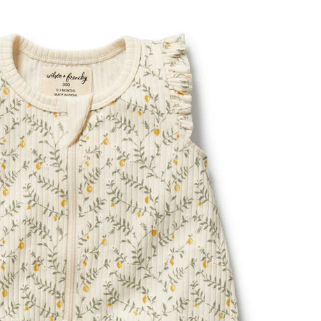 Wilson + Frenchy Lemon Leaf Organic Ruffle Zipsuit