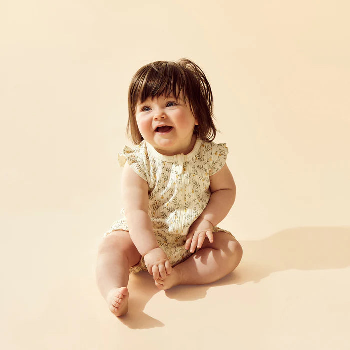 Wilson + Frenchy Lemon Leaf Organic Ruffle Zipsuit