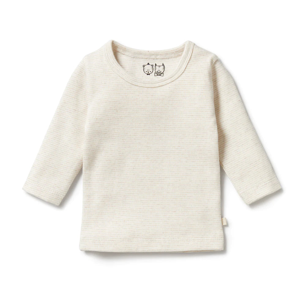 Wilson + Frenchie Organic Stripe Rib Long Sleeve Top - Oatmeal