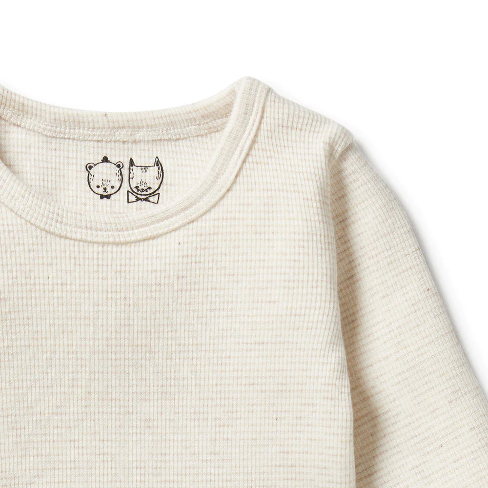 Wilson + Frenchie Organic Stripe Rib Long Sleeve Top - Oatmeal