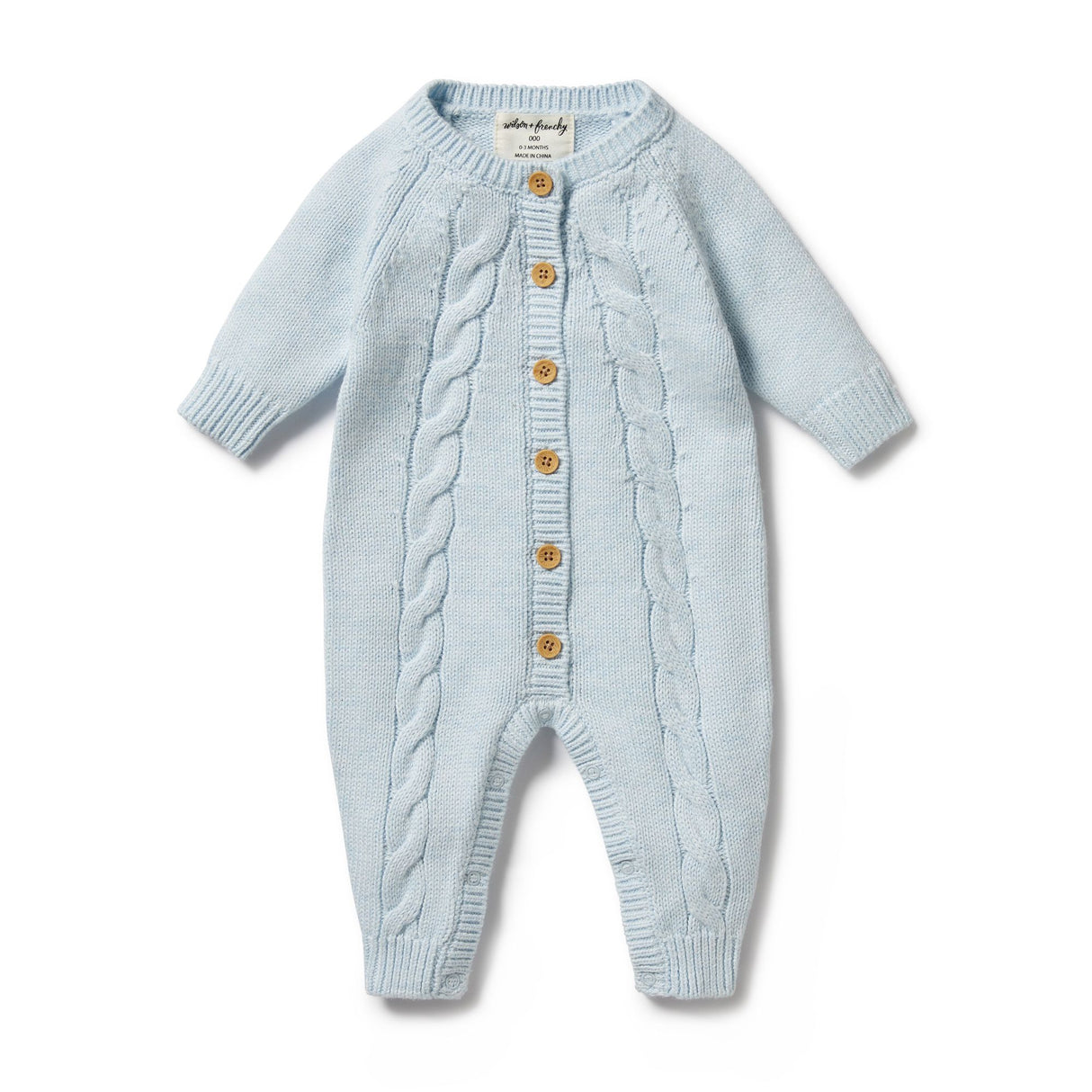 Wilson + Frenchy Knitted Cable Growsuit - Bluebell Fleck