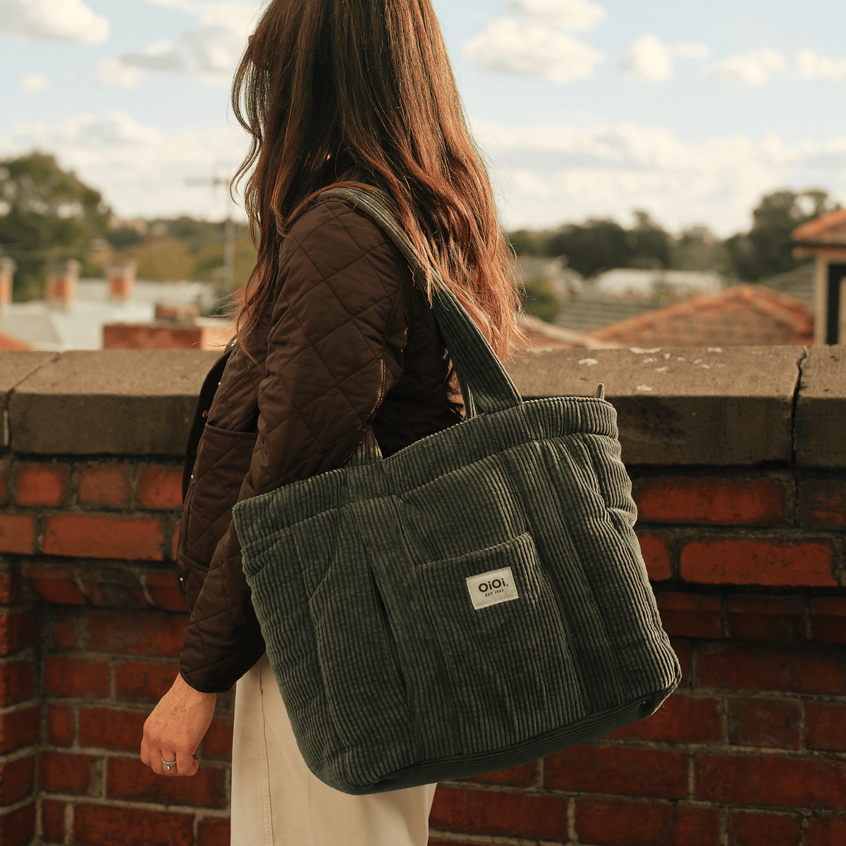 OiOi Everyday Tote - Moss Green Corduroy