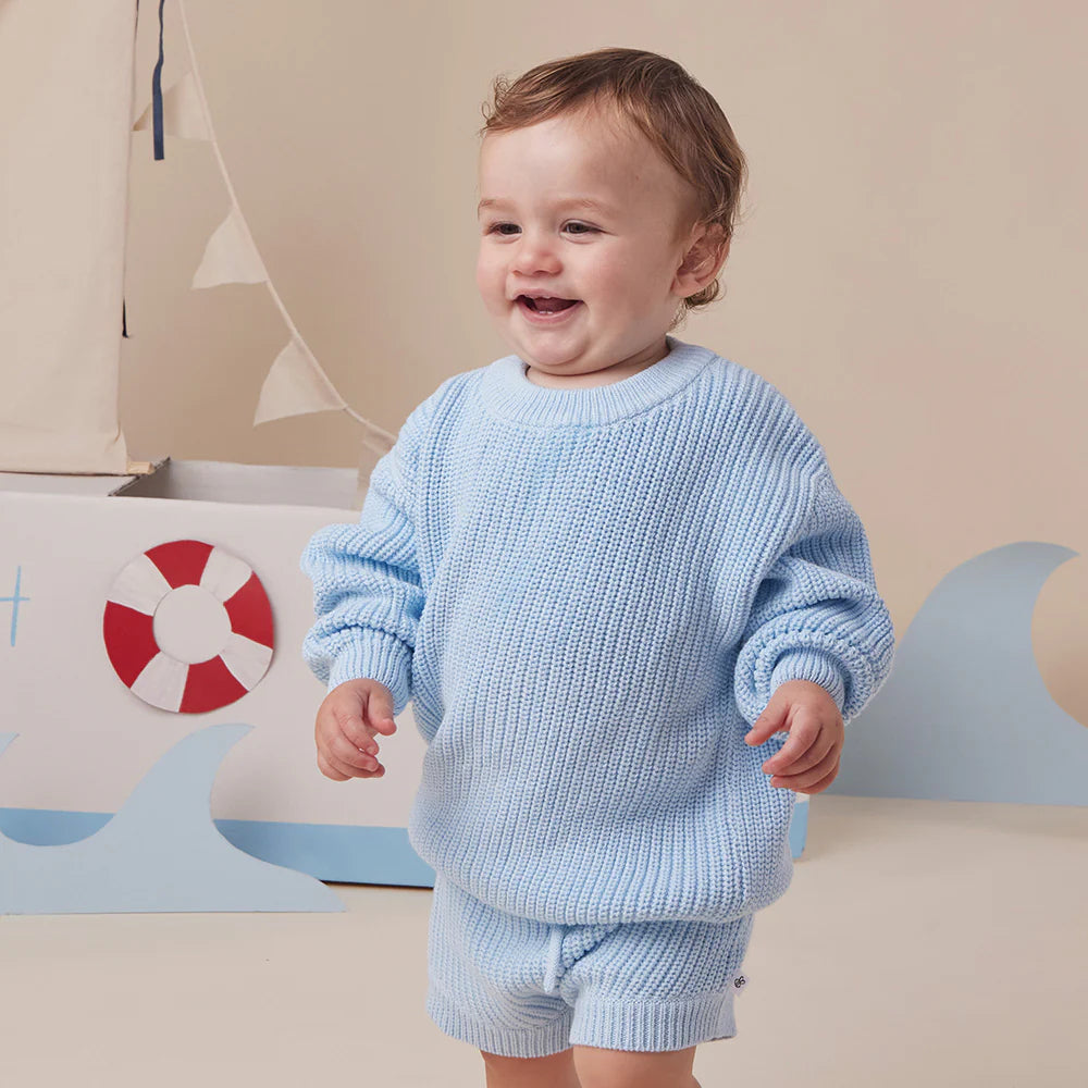 Snuggle Hunny Oversized Cotton Knit Jumper - Baby Blue