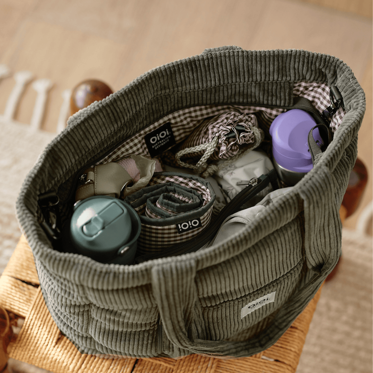 OiOi Everyday Tote - Moss Green Corduroy