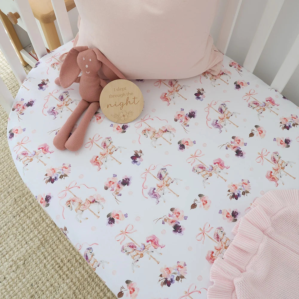 Snuggle Hunny Organic Fitted Cot Sheet - Carousel