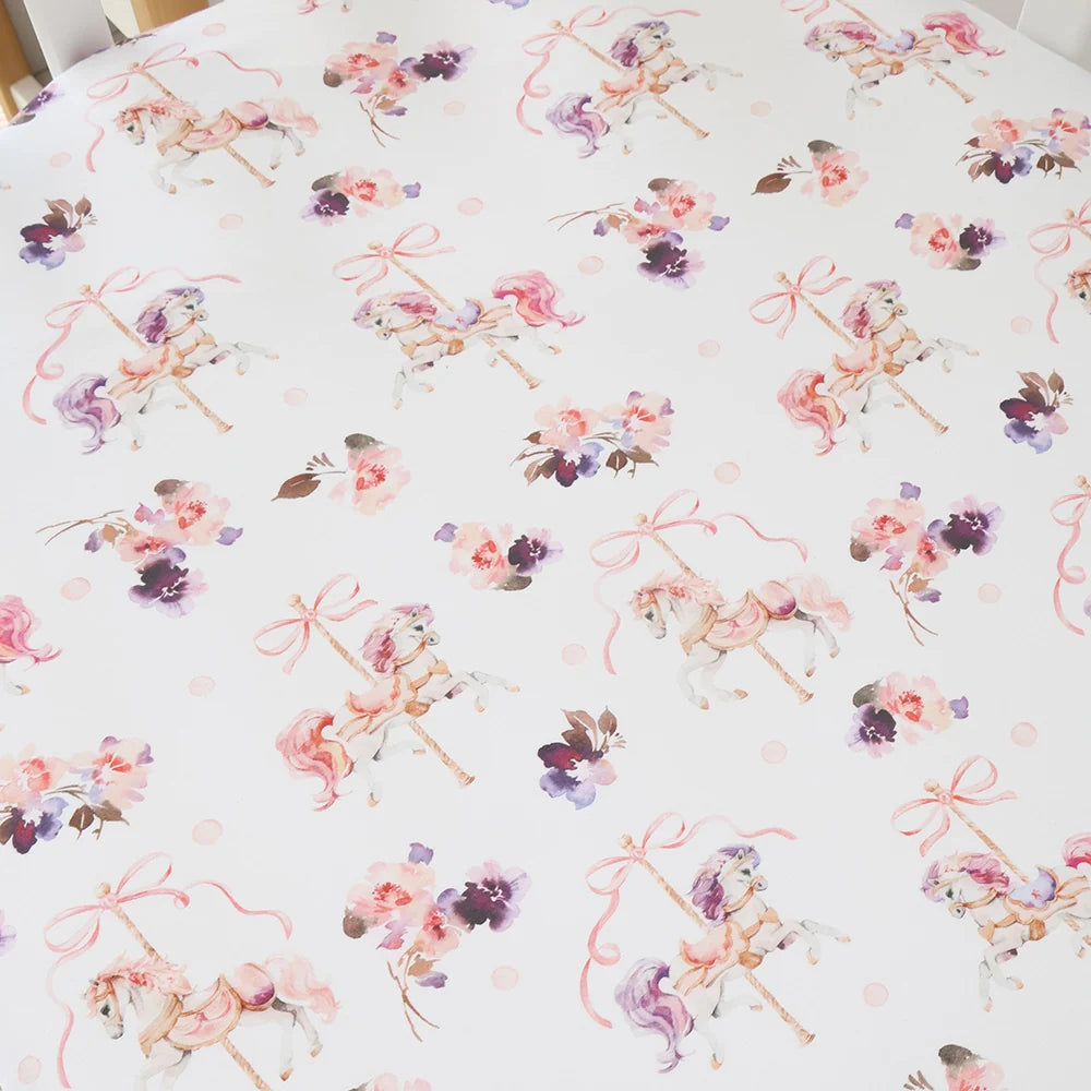 Snuggle Hunny Organic Fitted Cot Sheet - Carousel