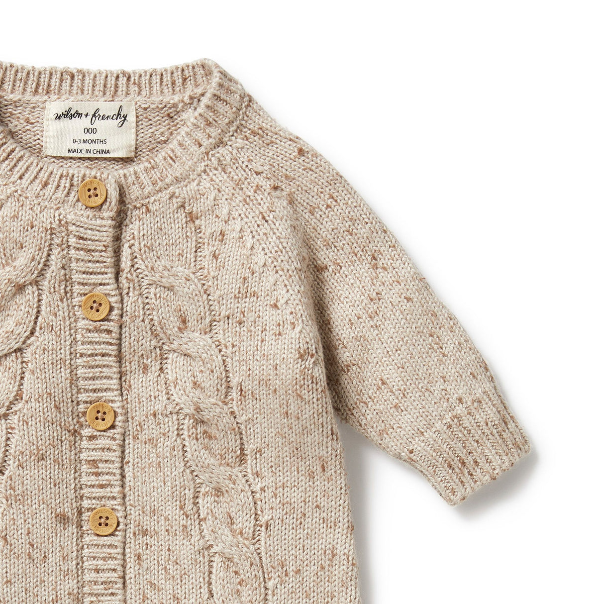 Wilson + Frenchy Knitted Cable Growsuit - Almond Fleck