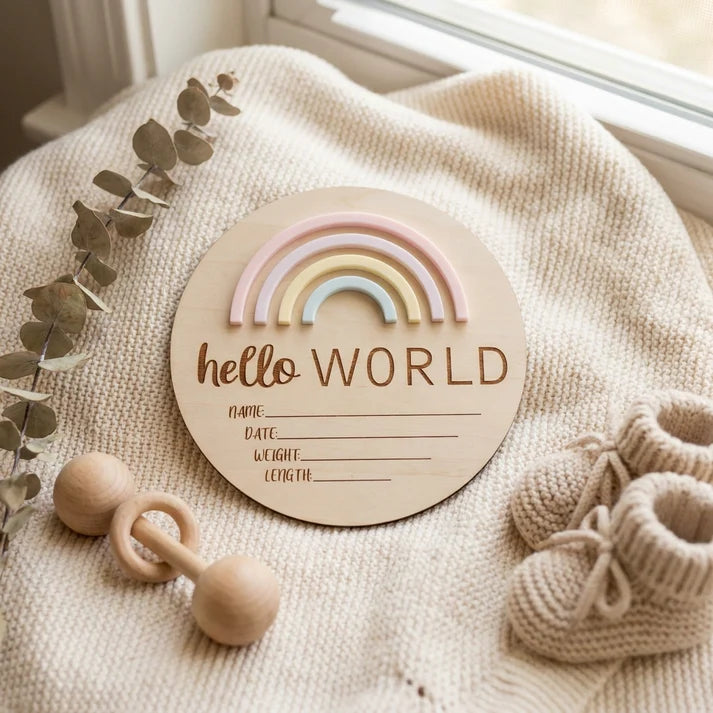 Timber Tinker Hello World Rainbow Plaque - Sorbet