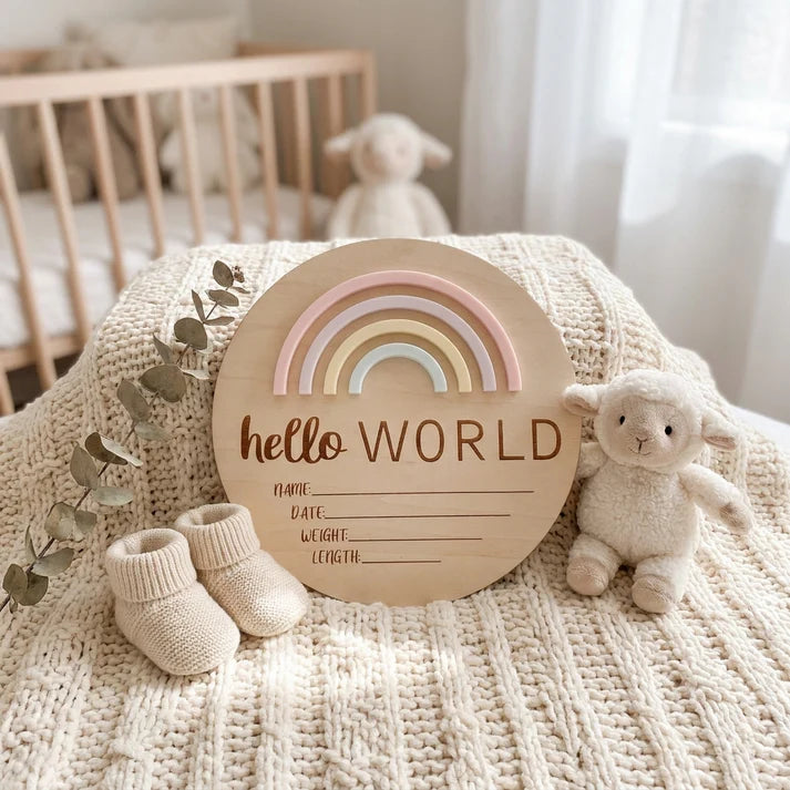 Timber Tinker Hello World Rainbow Plaque - Sorbet