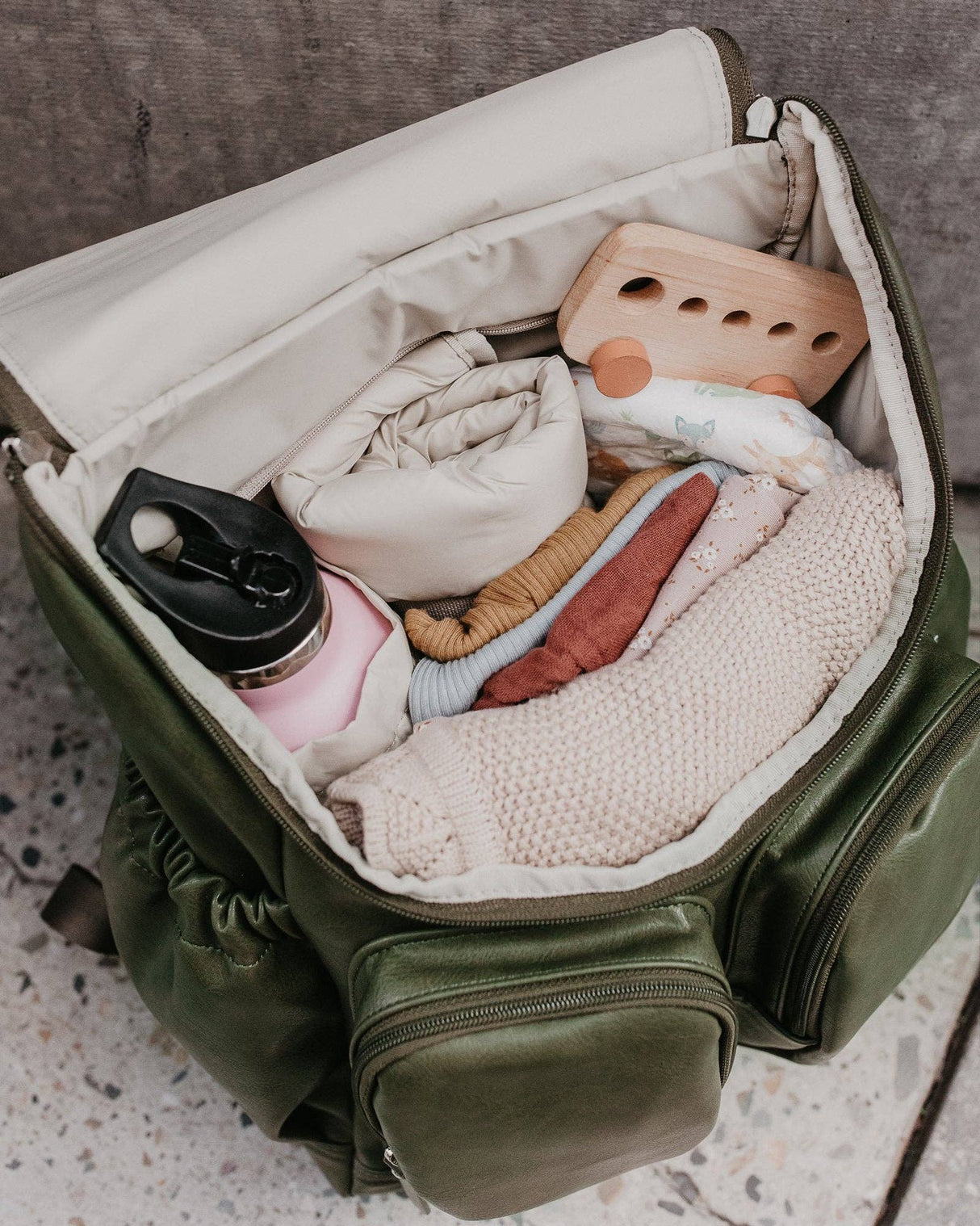 OiOi Signature Nappy Backpack - Olive Vegan Leather