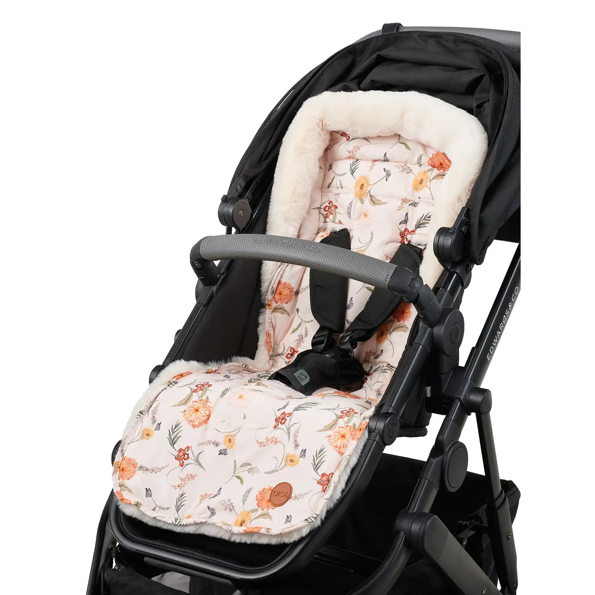 OiOi Reversible Pram Liner - Wildflower/Faux Fur