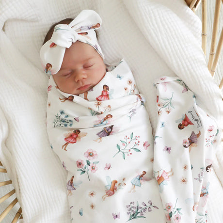Snuggle Hunny Organic Jersey Wrap + Topknot Set - Fairy Garden