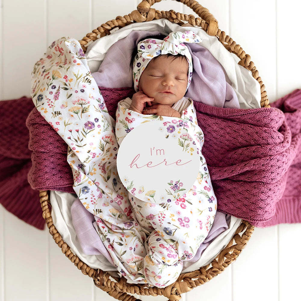 Snuggle Hunny Gracie Organic Jersey Wrap & Topknot Set