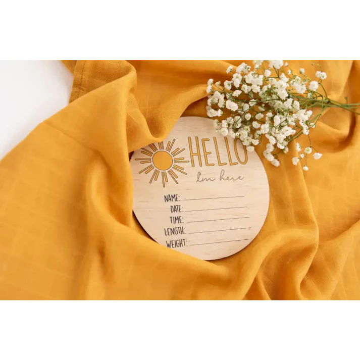 Timber Tinkers Hello I'm Here Sun Wooden Birth Disc
