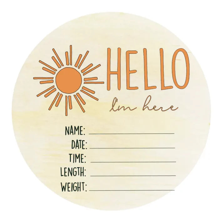 Timber Tinkers Hello I'm Here Sun Wooden Birth Disc