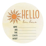 Timber Tinkers Hello I'm Here Sun Wooden Birth Disc