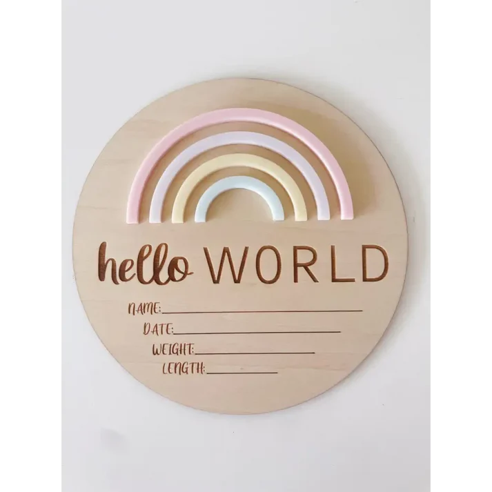 Timber Tinker Hello World Rainbow Plaque - Sorbet