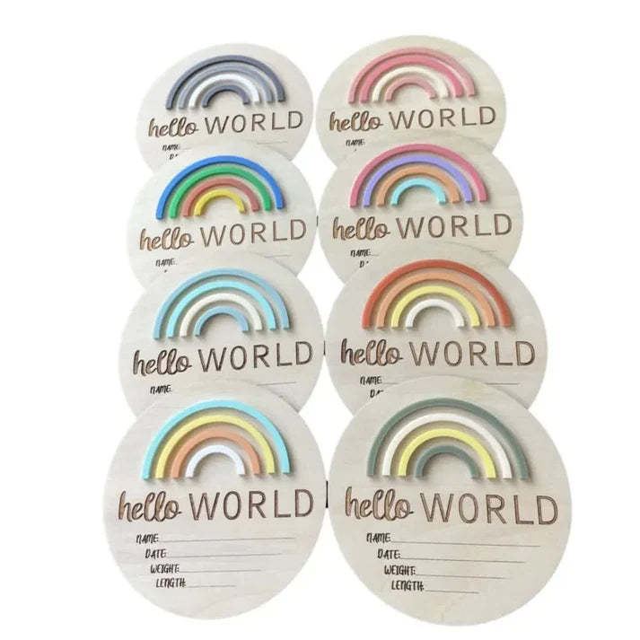 Timber Tinker Hello World Rainbow Plaque - Sorbet