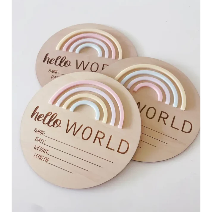 Timber Tinker Hello World Rainbow Plaque - Sorbet