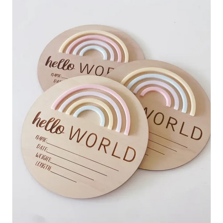 Timber Tinker Hello World Rainbow Plaque - Sorbet