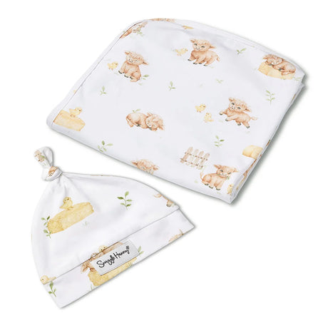 Snuggle Hunny Highland Cows Jersey Wrap + Beanie Set