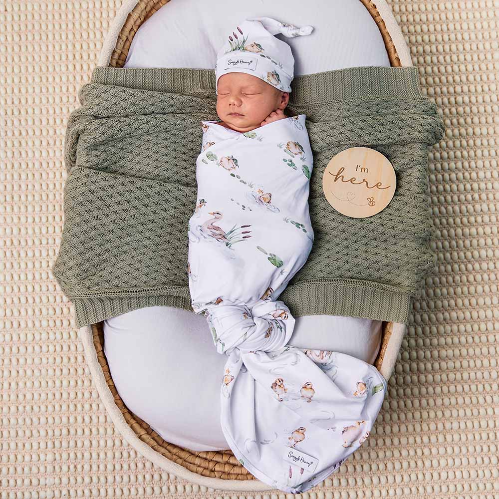 Snuggle Hunny Jersey Wrap + Beanie Set - Duck Pond