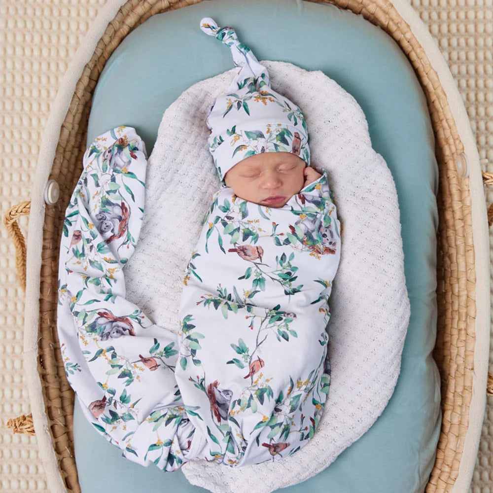 Snuggle Hunny Organic Jersey Wrap + Beanie Set - Eucalypt