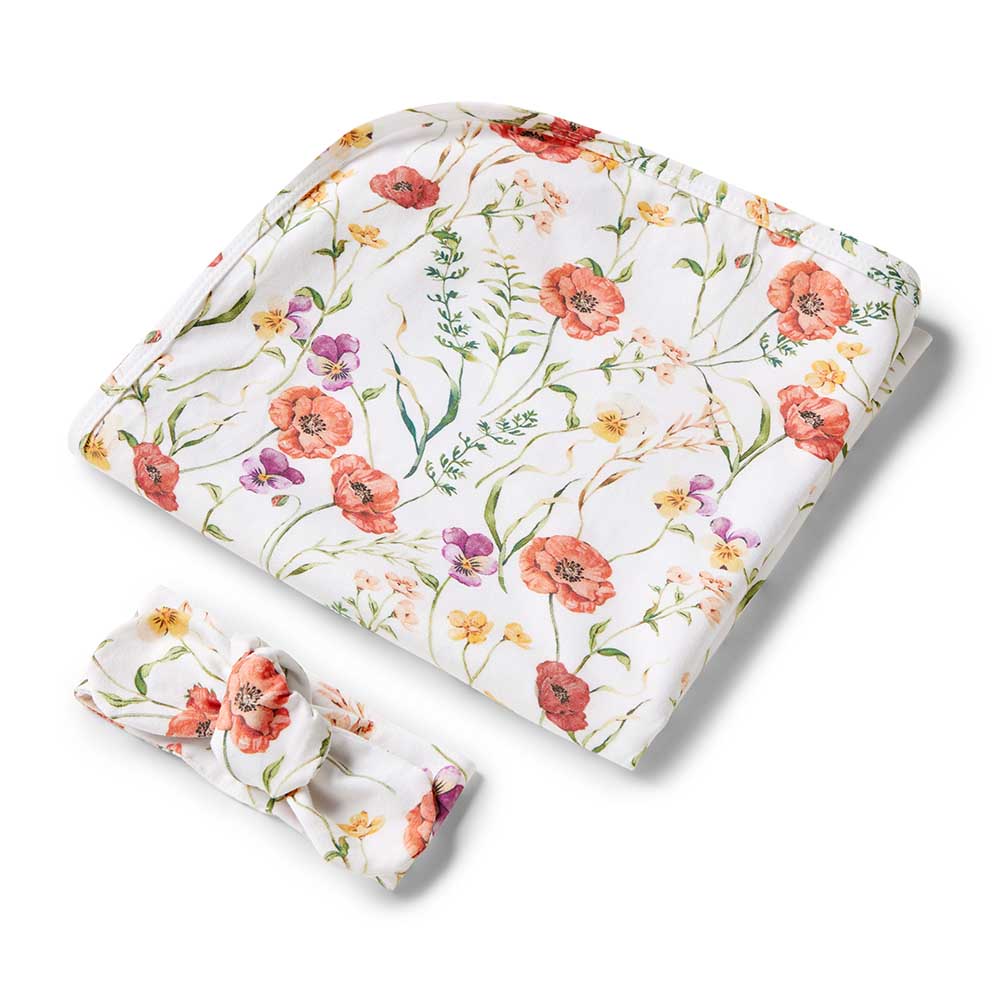 Snuggle Hunny Jersey Wrap &  Headband - Meadow