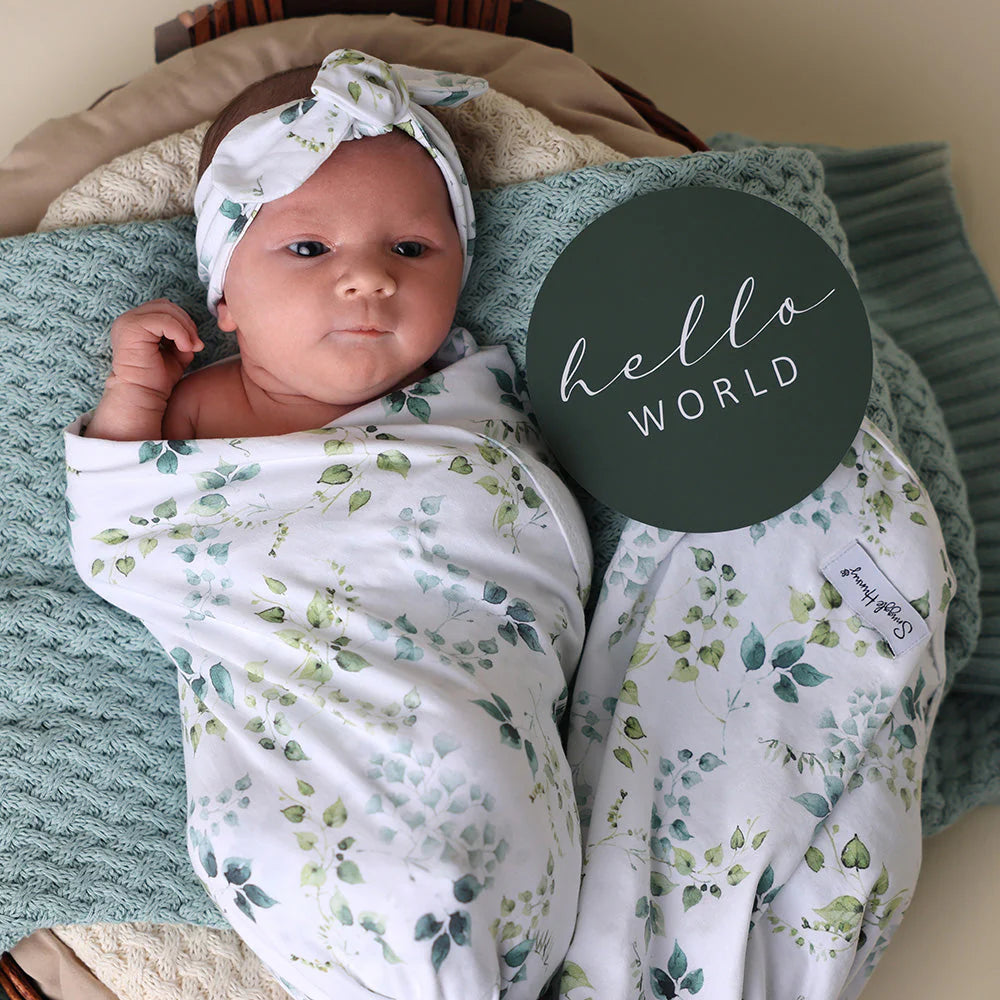 Snuggle Hunny Jersey Wrap + Topknot - Eden
