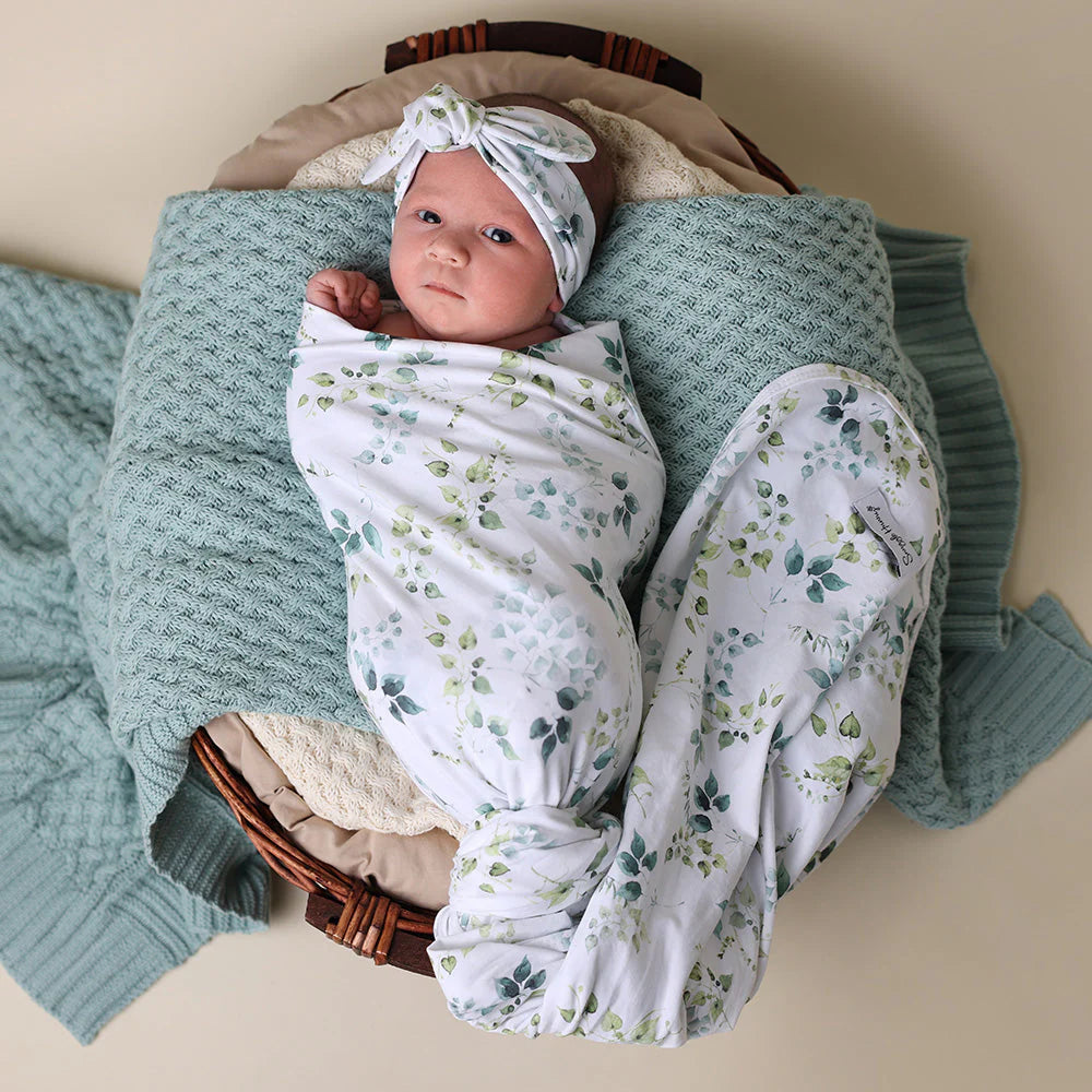 Snuggle Hunny Jersey Wrap + Topknot - Eden
