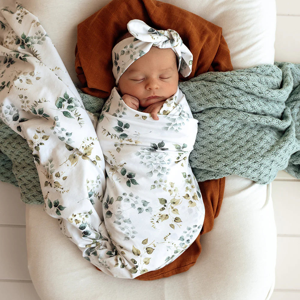 Snuggle Hunny Jersey Wrap + Topknot - Eden