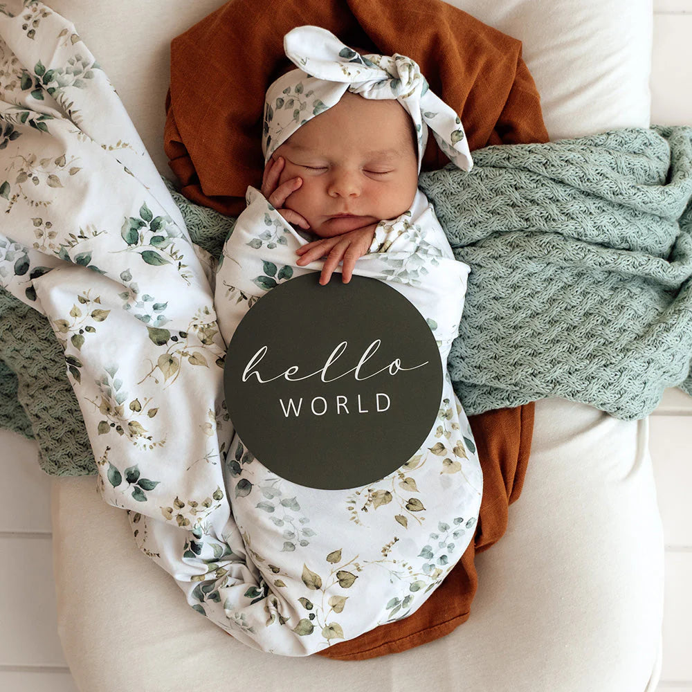 Snuggle Hunny Jersey Wrap + Topknot - Eden